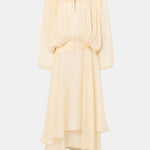 Briar – Long Sleeve Satin Midi Dress With Layered Ruffle Hem