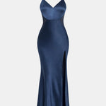 Bristol – Satin Maxi Dress with Sculpted Bodice and Side Split