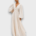 Ceyda – Balloon Sleeve Maxi Dress in Cream White