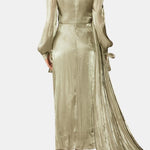 Charie – Ruched Satin Maxi Dress With Lantern Sleeve Elegance
