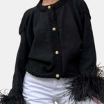Dannielle – Feather Trim Knitted Cardigan
