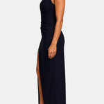 Denver – Elegant Dark Blue One-Shoulder Fitted Maxi Dress