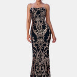 Dianna - Off-Shoulder Damask Sequin Maxi Dress