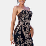 Dianna - Off-Shoulder Damask Sequin Maxi Dress