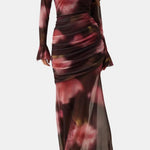 Eileen – Ruched Mesh Long Dress in Floral