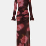 Eileen – Ruched Mesh Long Dress in Floral