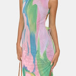 Elanora – Abstract Print Sleeveless Long Dress in Multicolour
