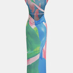 Elanora – Abstract Print Sleeveless Long Dress in Multicolour
