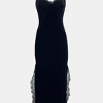 Elena - Velvet Lace Sling Nightdress