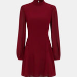 Elia – Stand-Collar Sheer-Sleeve Slit Mini Dress