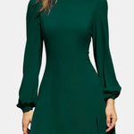 Elia – Stand-Collar Sheer-Sleeve Slit Mini Dress