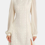 Elia – Stand-Collar Sheer-Sleeve Slit Mini Dress