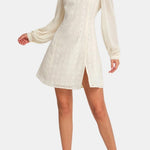 Elia – Stand-Collar Sheer-Sleeve Slit Mini Dress