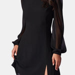 Elia – Stand-Collar Sheer-Sleeve Slit Mini Dress