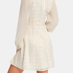 Elia – Stand-Collar Sheer-Sleeve Slit Mini Dress