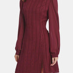 Elia – Stand-Collar Sheer-Sleeve Slit Mini Dress