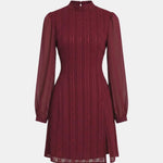 Elia – Stand-Collar Sheer-Sleeve Slit Mini Dress