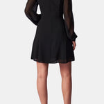 Elia – Stand-Collar Sheer-Sleeve Slit Mini Dress