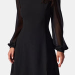 Elia – Stand-Collar Sheer-Sleeve Slit Mini Dress