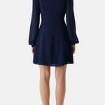 Elia – Stand-Collar Sheer-Sleeve Slit Mini Dress