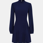 Elia – Stand-Collar Sheer-Sleeve Slit Mini Dress