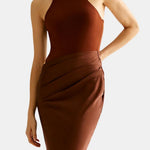 Eliora – Halter Cutout Satin Slim Dress in Dark Brown