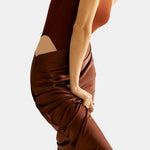 Eliora – Halter Cutout Satin Slim Dress in Dark Brown