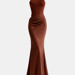 Eliora – Halter Cutout Satin Slim Dress in Dark Brown