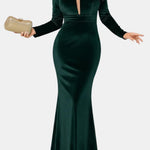 Emelia – Long Sleeve Velvet Evening Dress in Green