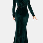 Emelia – Long Sleeve Velvet Evening Dress in Green