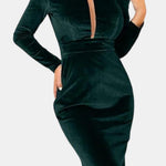 Emelia – Long Sleeve Velvet Evening Dress in Green