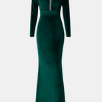 Emelia – Long Sleeve Velvet Evening Dress in Green