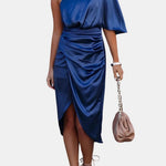 Erin – One-Shoulder Satin Party Dress with Draped Silhouette