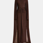 Faye – Long Sleeve Draped Cape Maxi Dress