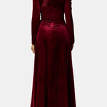 Frances – Ruched Velvet Maxi Dress with Floral Waist Detail