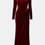 Frances – Ruched Velvet Maxi Dress with Floral Waist Detail