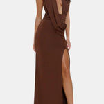 Galilea – Halter Maxi Dress with Draped Plunge Detail