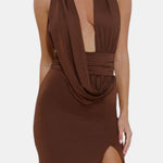 Galilea – Halter Maxi Dress with Draped Plunge Detail