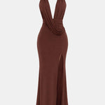 Galilea – Halter Maxi Dress with Draped Plunge Detail