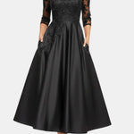 Gina – Illusion Neck A-Line Midi Dress in Black