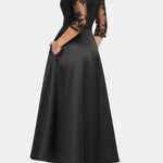 Gina – Illusion Neck A-Line Midi Dress in Black