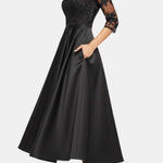 Gina – Illusion Neck A-Line Midi Dress in Black