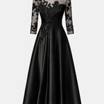 Gina – Illusion Neck A-Line Midi Dress in Black