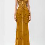 Gloofree – Sleeveless Corset Maxi Dress in Mustard Yellow