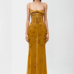 Gloofree – Sleeveless Corset Maxi Dress in Mustard Yellow