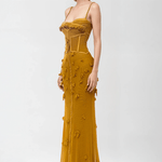 Gloofree – Sleeveless Corset Maxi Dress in Mustard Yellow