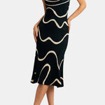 Iliana - Black Wave-Pattern Mermaid-Hem Knit Midi Dress