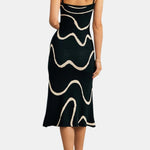 Iliana - Black Wave-Pattern Mermaid-Hem Knit Midi Dress