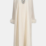 Isolana – Diamante Feathered Pleated Maxi Chiffon Dress
