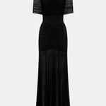 Jenesis – Slinky Off-Shoulder Mesh Maxi Dress
